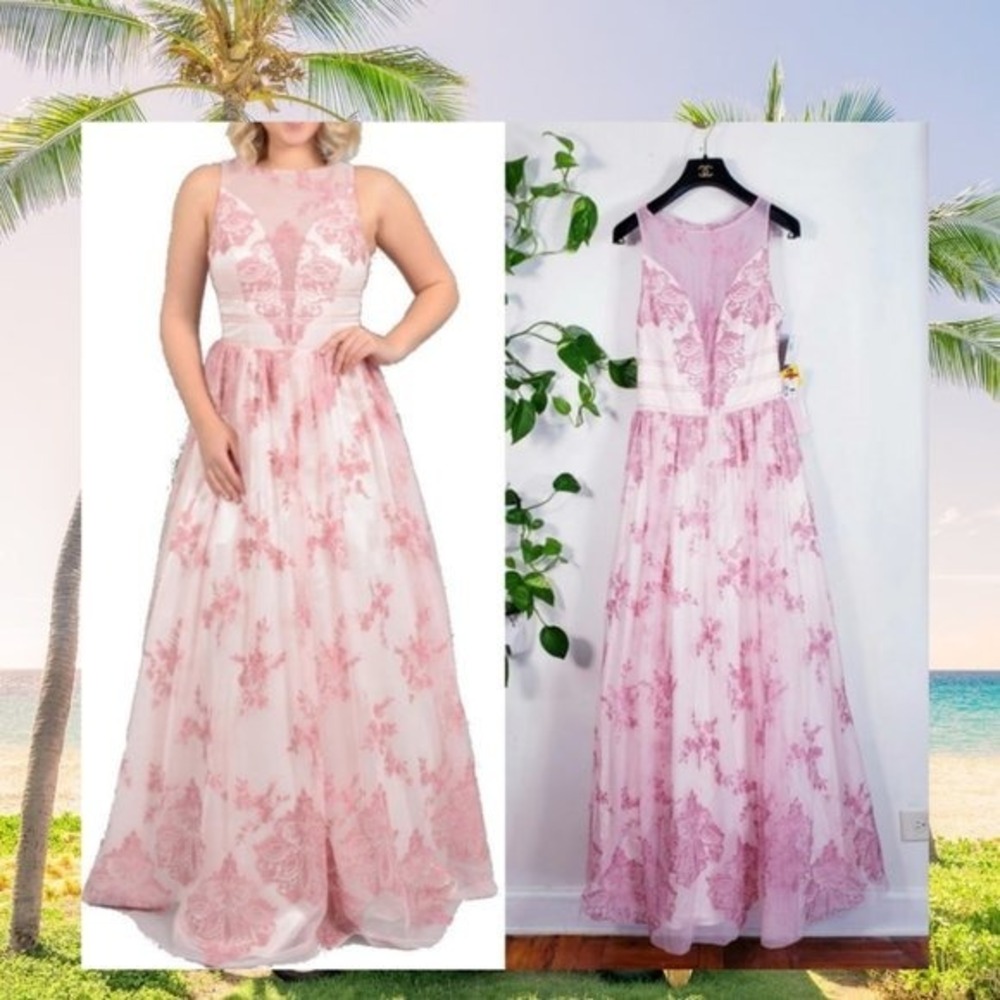 Betsy‎ Adam Womens Maxi Dress 6 Small Pink White Metallic Ball Gown NEW $259